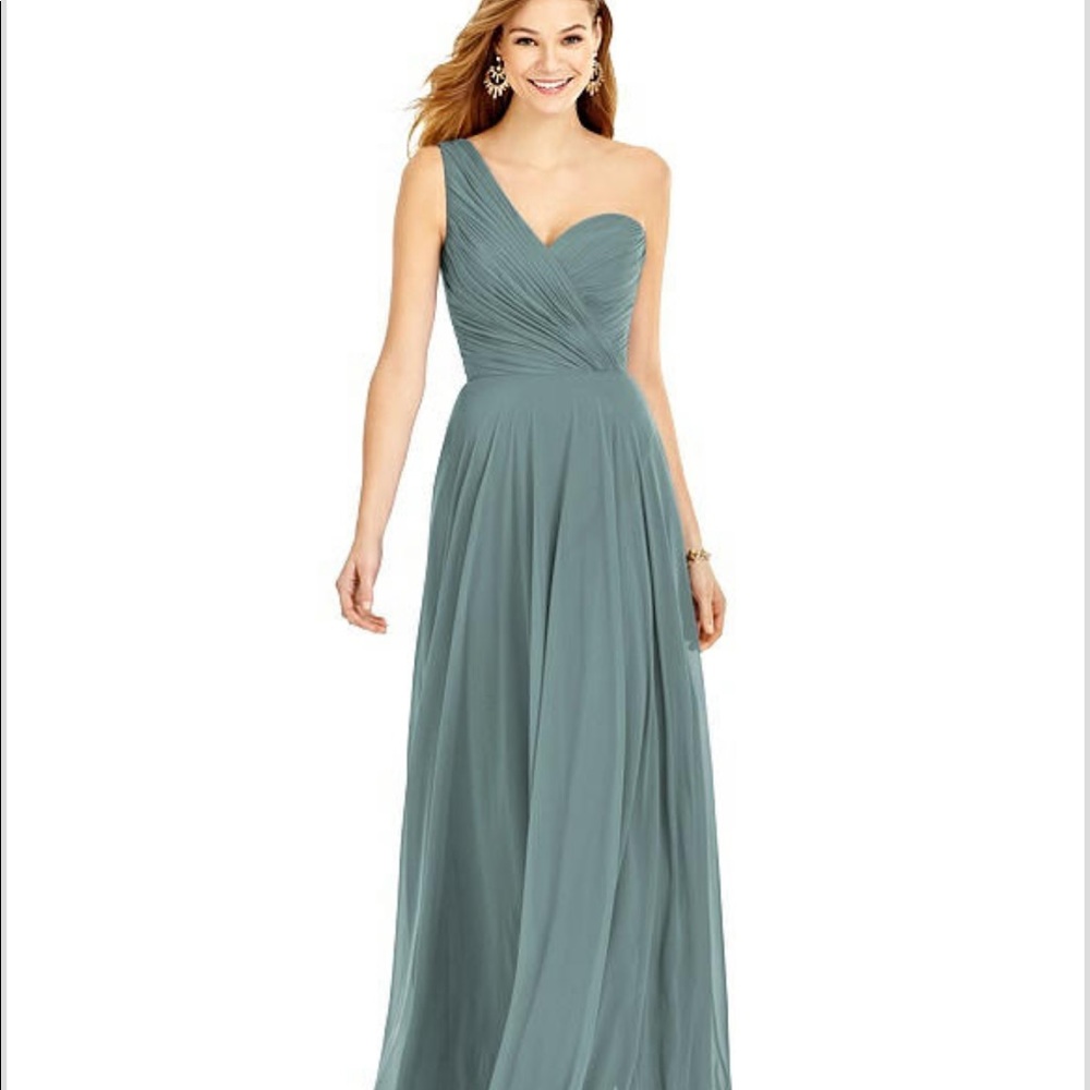 Dessy One-Shoulder Draped Chiffon Maxi Dress - Dani- Icelandic color size 4